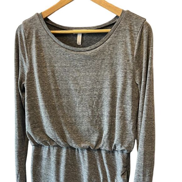 Grey Jersey Knit Long Sleeve Bubble Top Asymmetrical Bottom Dress L - Picture 3 of 10